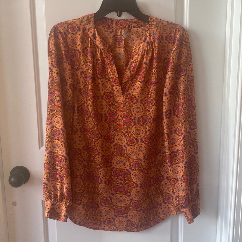 Cremieux Burnt Orange Medallion Print Long-sleeve Blouse